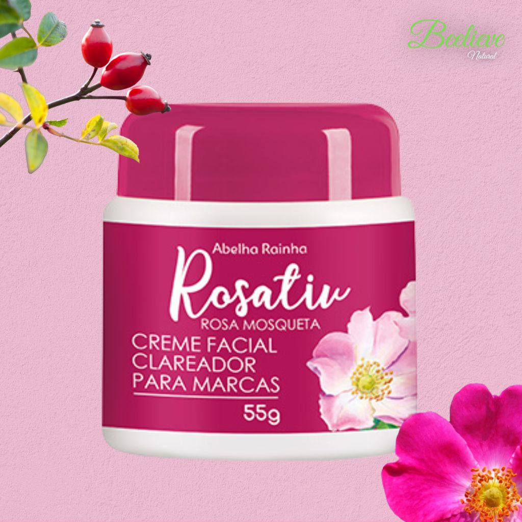 Creme Clareador Facial Para Marcas Com Óleo De Rosa Mosqueta 55g Rosativ Abelha Rainha