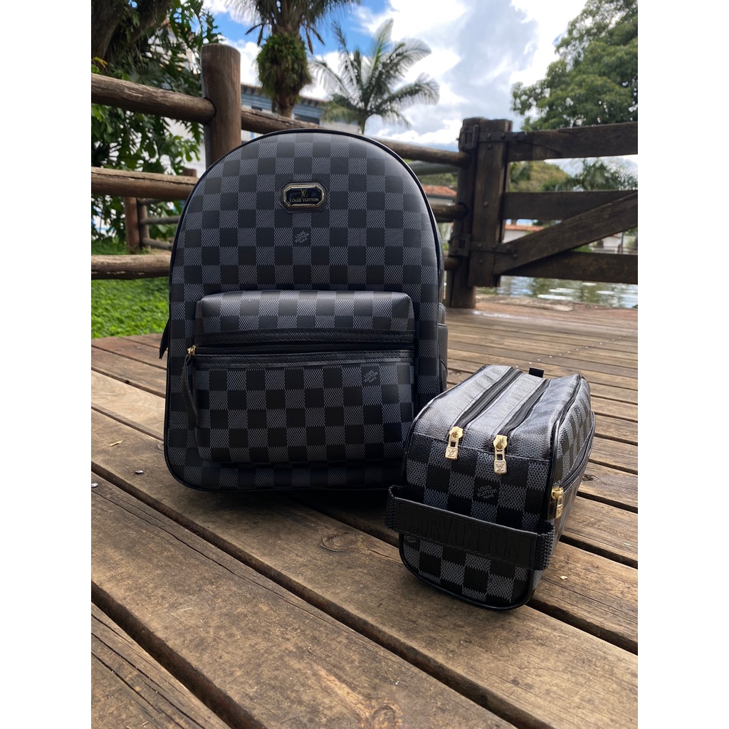 Kit Bolsa Mochila e Nécessaire Louis LV Estojo Preto PROMOÇÃO VOLTA AS AULAS