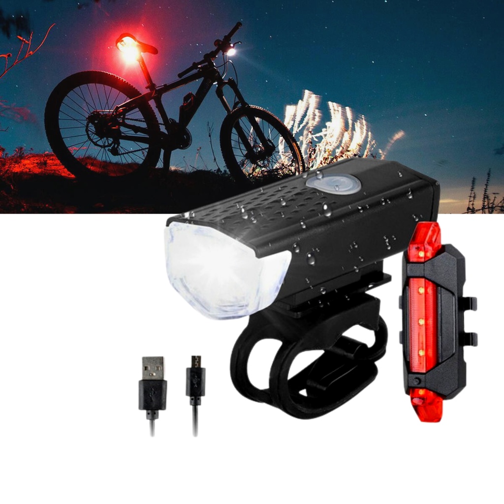 Lanterna para Bike Sinalizador Bicicleta Kit Traseiro e Dianteiro Led Recarregável Pisca Azul à prova d’água