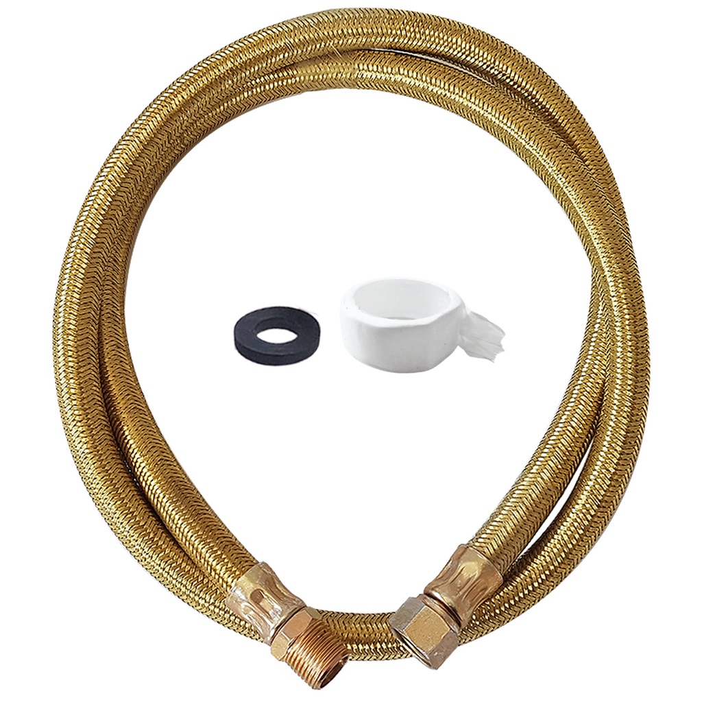 Imagem Mangueira Gas Encanado e Botijão Engate Flexível Metálico Alta Temperatura para Cooktop Forno Fogão e Embutir