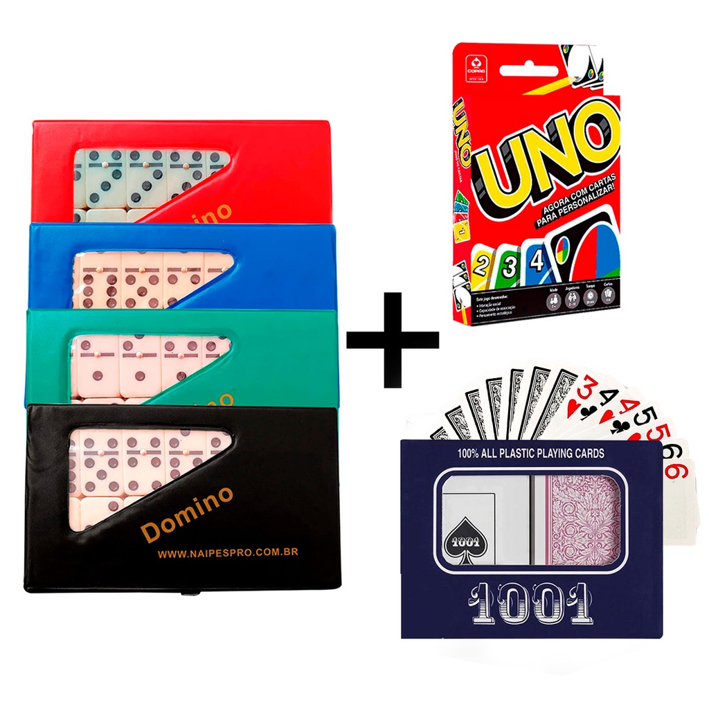 Kit 3 Jogos - Dominó Profissional 10mm + Jogo Uno + Baralho Copag
