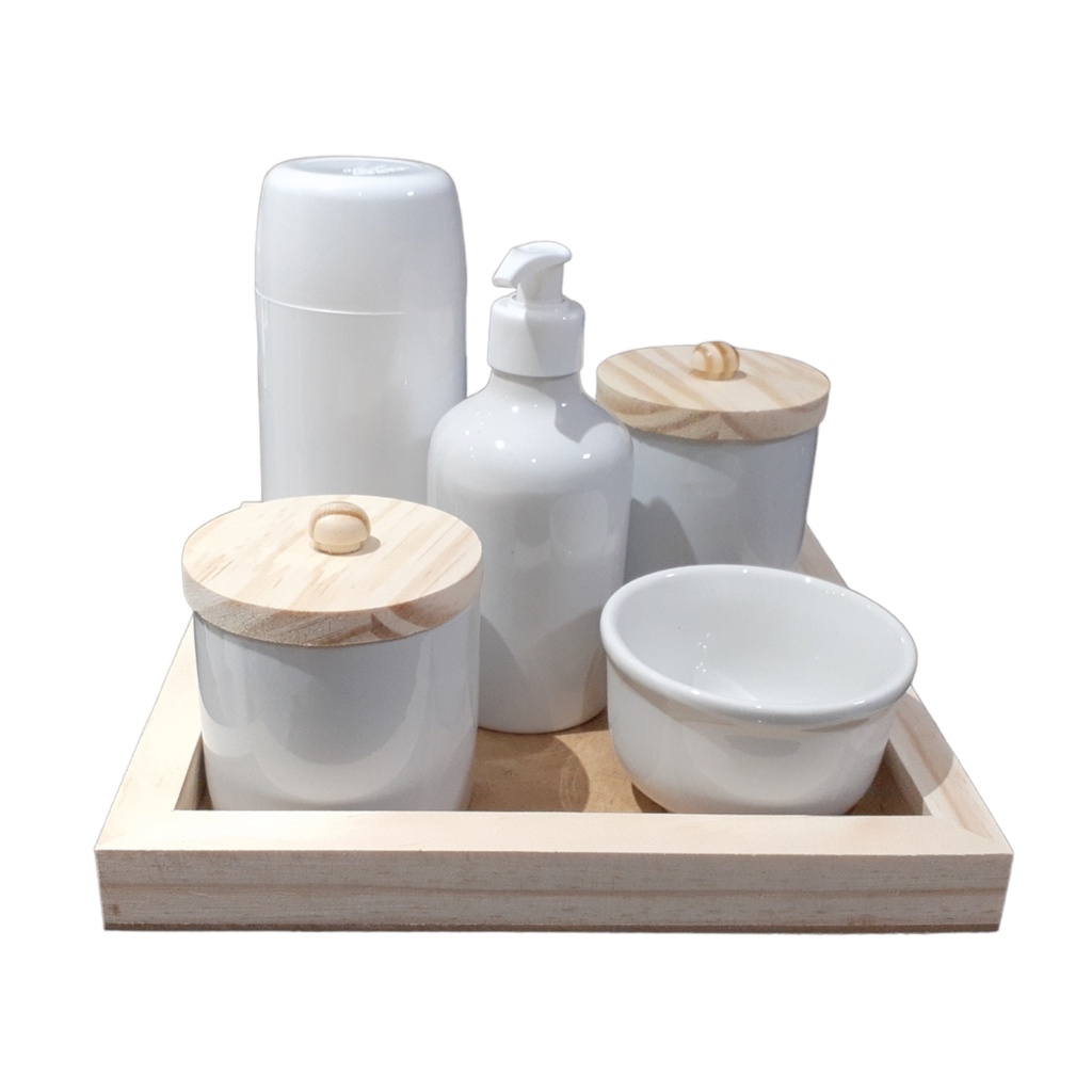 Kit Higiene para Bebê em Porcelana Potes Garrafinha  Menina Menino Maternidade porta algodão