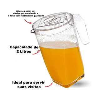 Jarra de Acrílico Cristal 2L Para Suco Agua Refresco Transparente com Bico e Tampa