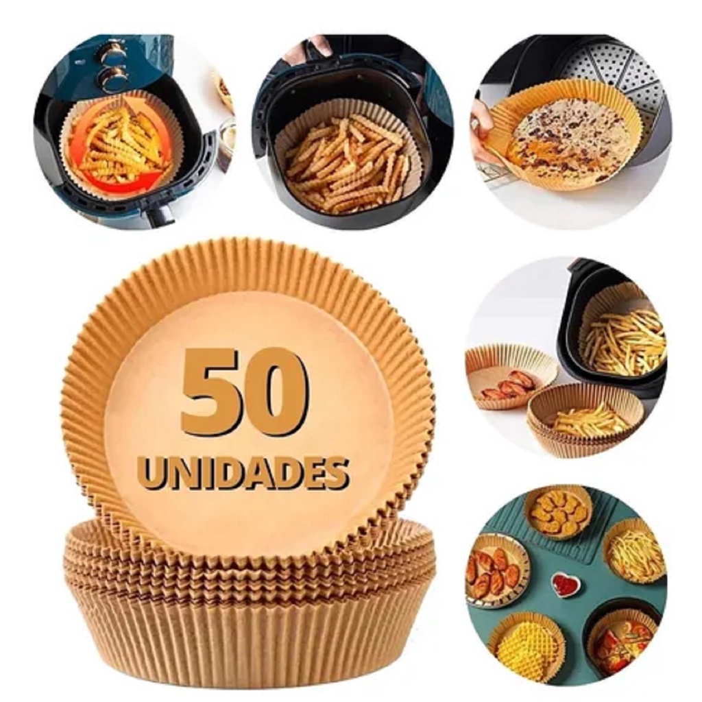 Tapete Redondo De Papel Descartável Air Fryer Antiaderente Para Cozimento 50 Unidades