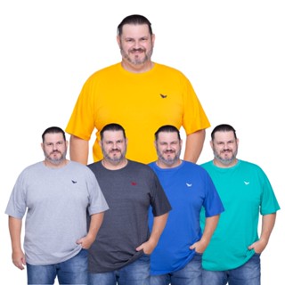 kit com 4 camisetas lisa básica plus size G1 G2 G3 gola redonda oferta da semana