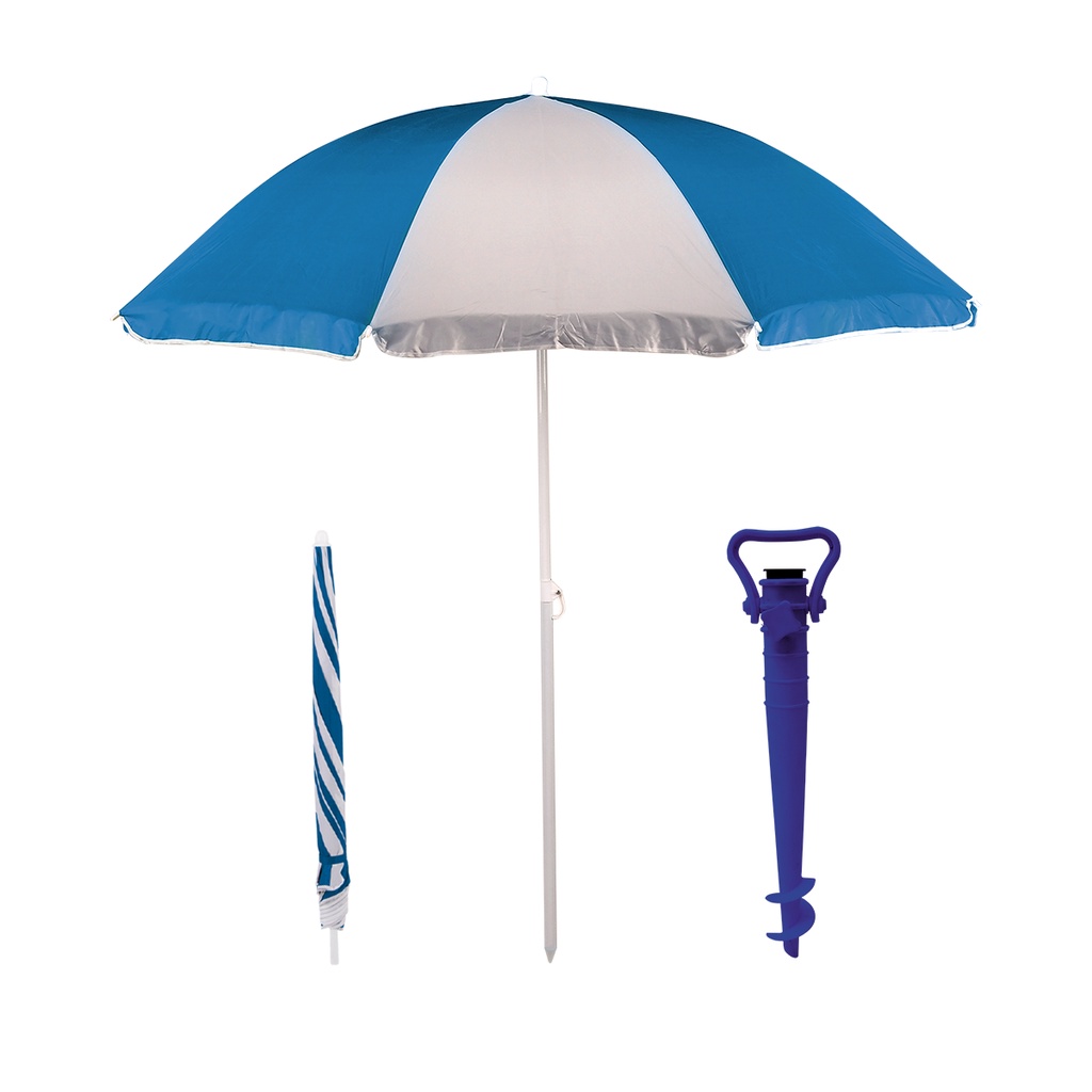 Kit Conjunto 1 Guarda Sol Ombrelone 1,80 Cores + 1 Saca Areia Azul