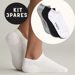 Kit 3 Pares Meia Soquete Sapatilha Preta Ou Branca Cano Curto Masculina Feminina Unissex Conforto