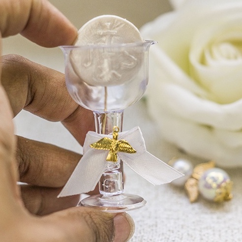 Lembrancinhas cálice / taça com HÓSTIA comunhão eucaristia católica - 10 unidades