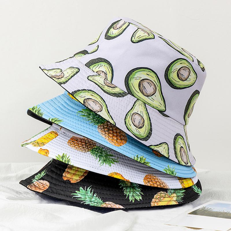 Novo moda Unisex Bucket Hats Verão DUPLA FACE FLUTA E FLORES MODA OUTDOOR
