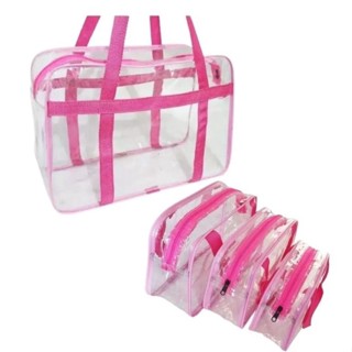 Bolsa transparente moda Praia  +  Kit necessarie Rosa