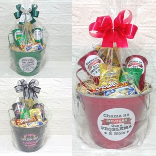 Cesta de Presente Kit Boteco Balde de Gelo Personalizado com 2 canecas Em Alumínio Amigo Secreto em Oferta na Shopee