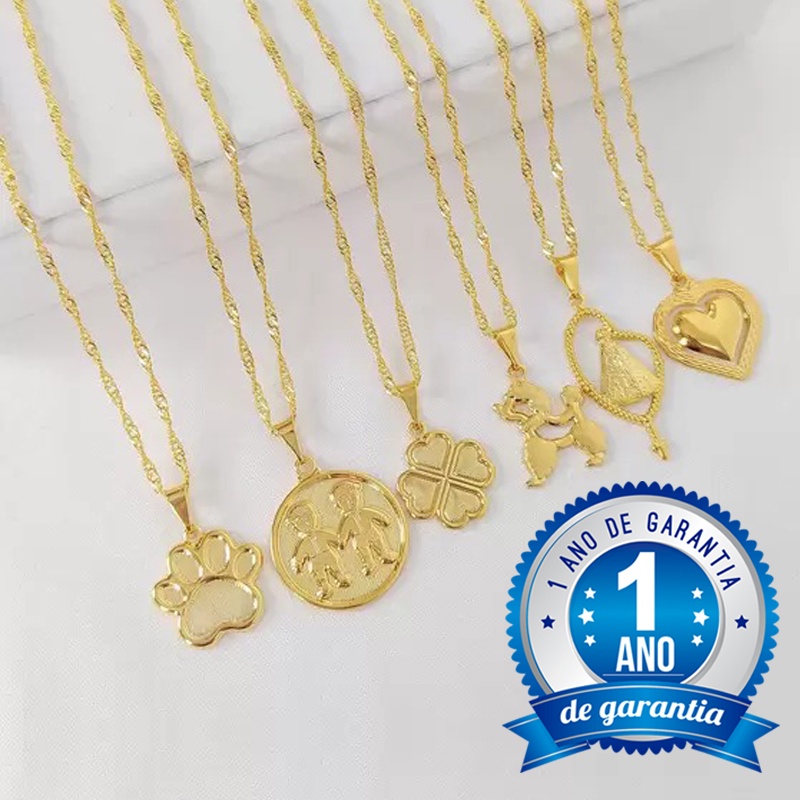 Kit De 10 Gargantilhas Femininas Colar Folheado e Banhado a Ouro 18k e Prata 925 Com 1 Ano De Garantia