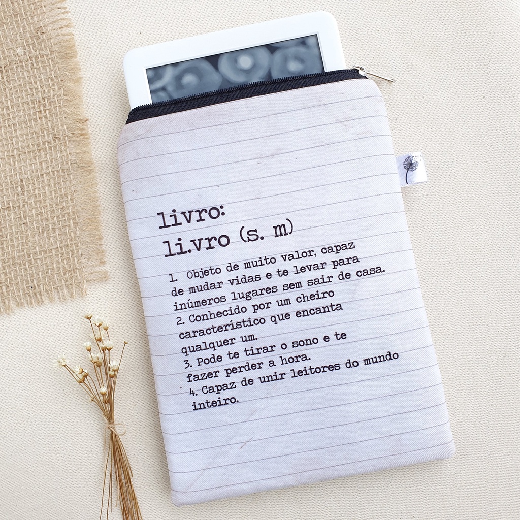 Capa Protetora Com Zíper para Kindle Frases, Case Sleeve para Kindle, Capa Kindle