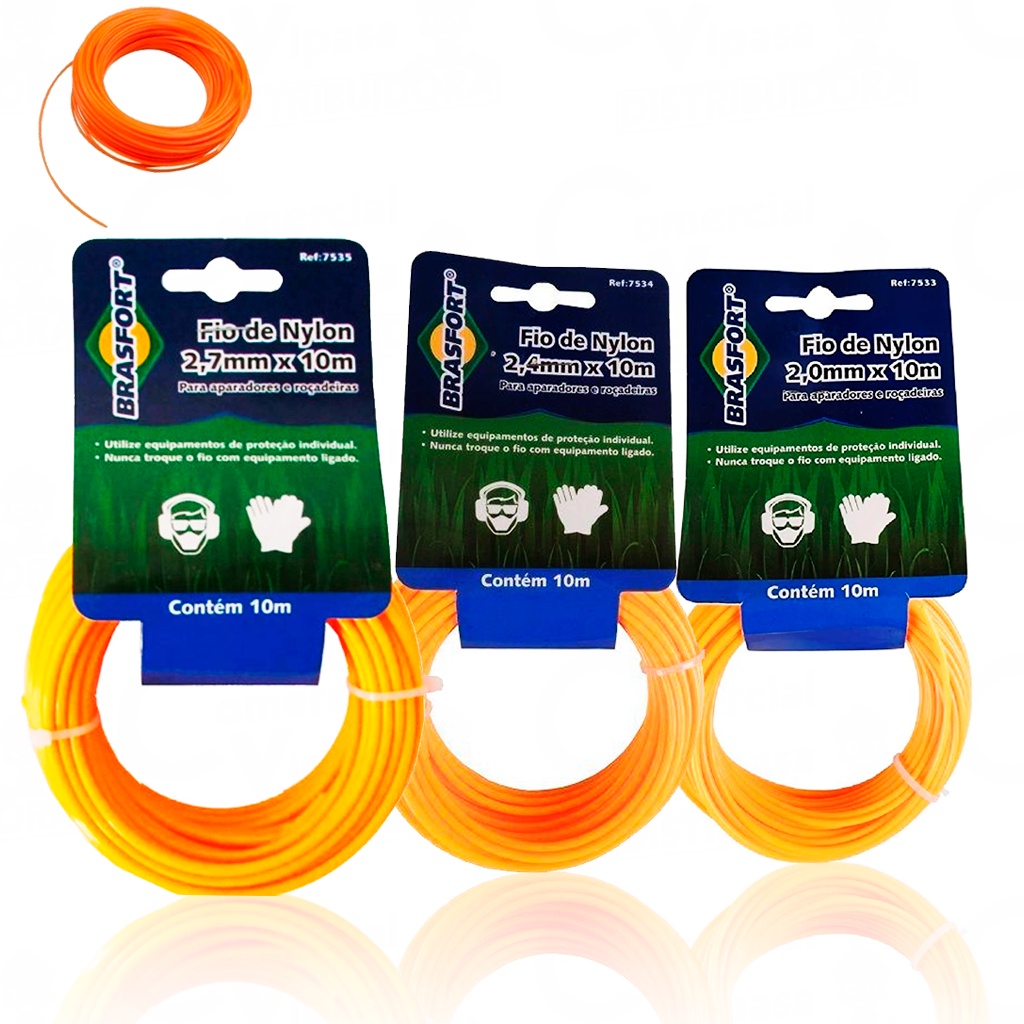 Fio de Nylon para Aparadores Cortador e Roçadeira de Grama 2,0 mm - 2,4 mm - 2,7 mm com 10 metros - Home & Living