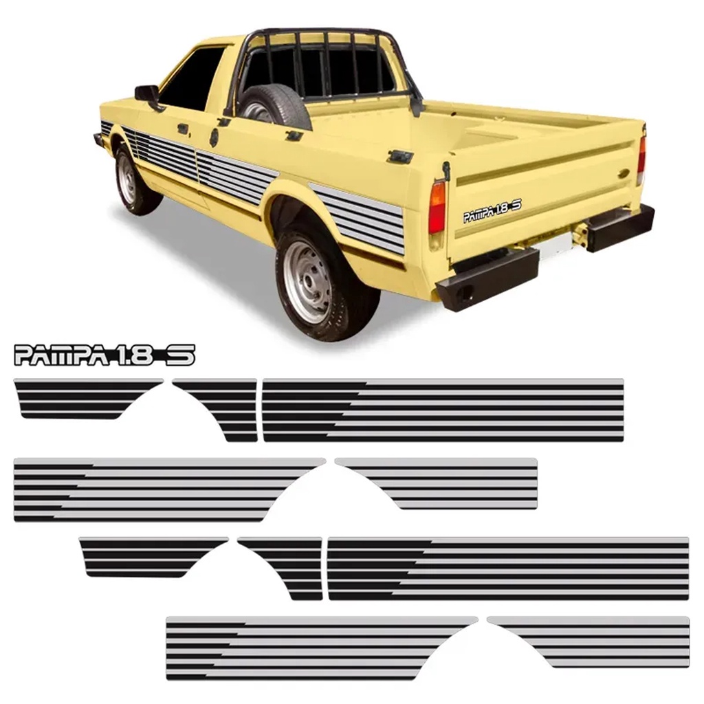 Kit Adesivo Faixa Lateral Traseira Ford Pampa 1.8 S Preto
