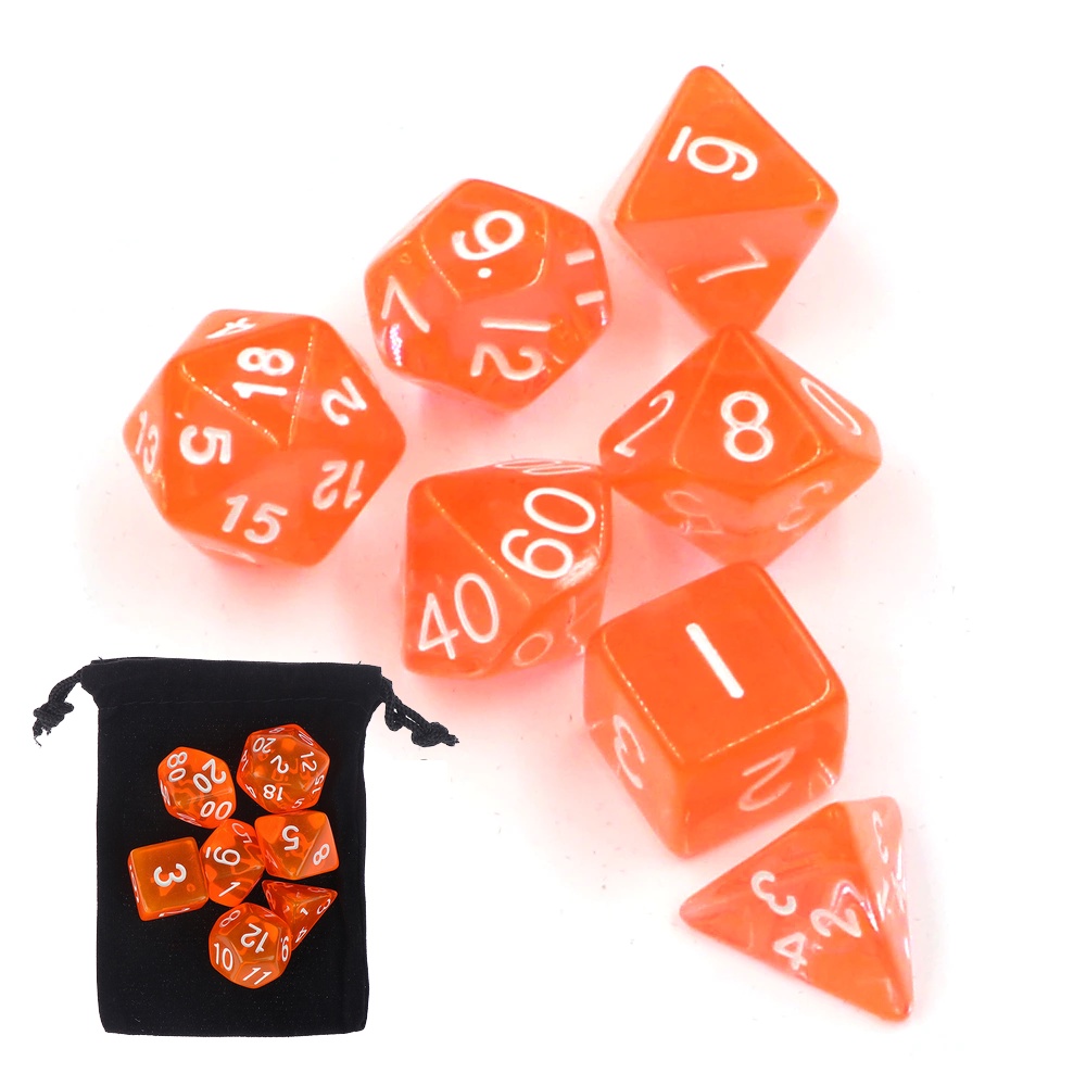 Sete 7 Dados Rpg Laranja D4 D6 D8 D10 D10% D12 D20 Bolsa Kit
