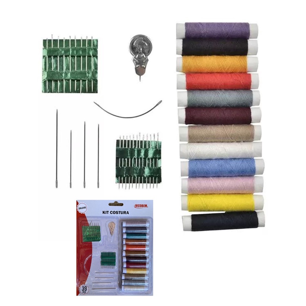 kit costura completo 39 peças linha carreteis colorida agulhas em Oferta na Shopee