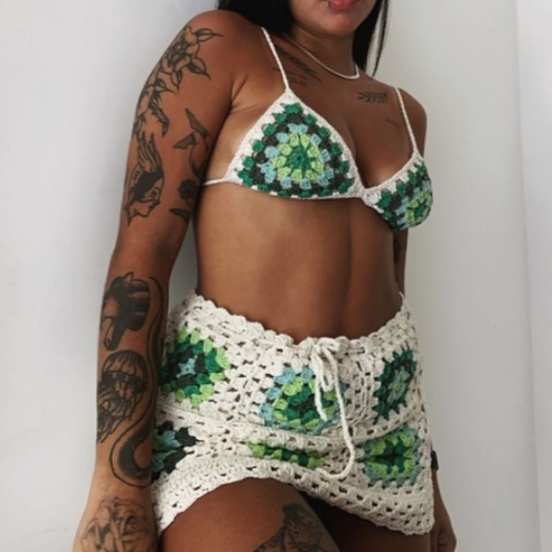 Top Meloa e saia em crochê - Feito à mão Personalizado
