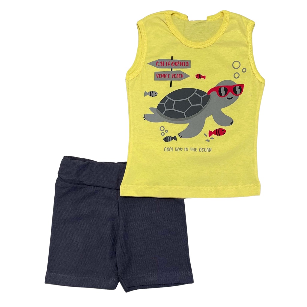 Conjunto bebe masculino regata malha e bermuda moletinho P-M-G