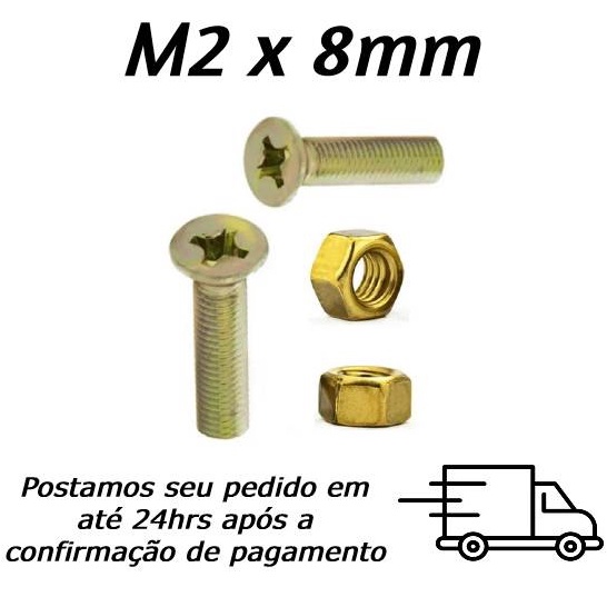 Parafuso Phillips Cabeça Chata M2 X 8mm  Bicromatizado Com Porca Sextavada M2 Bicromatziada