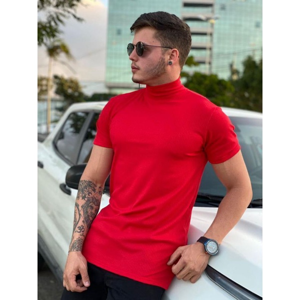 Camisa masculina Longline gola alta, camisa oversized masculino