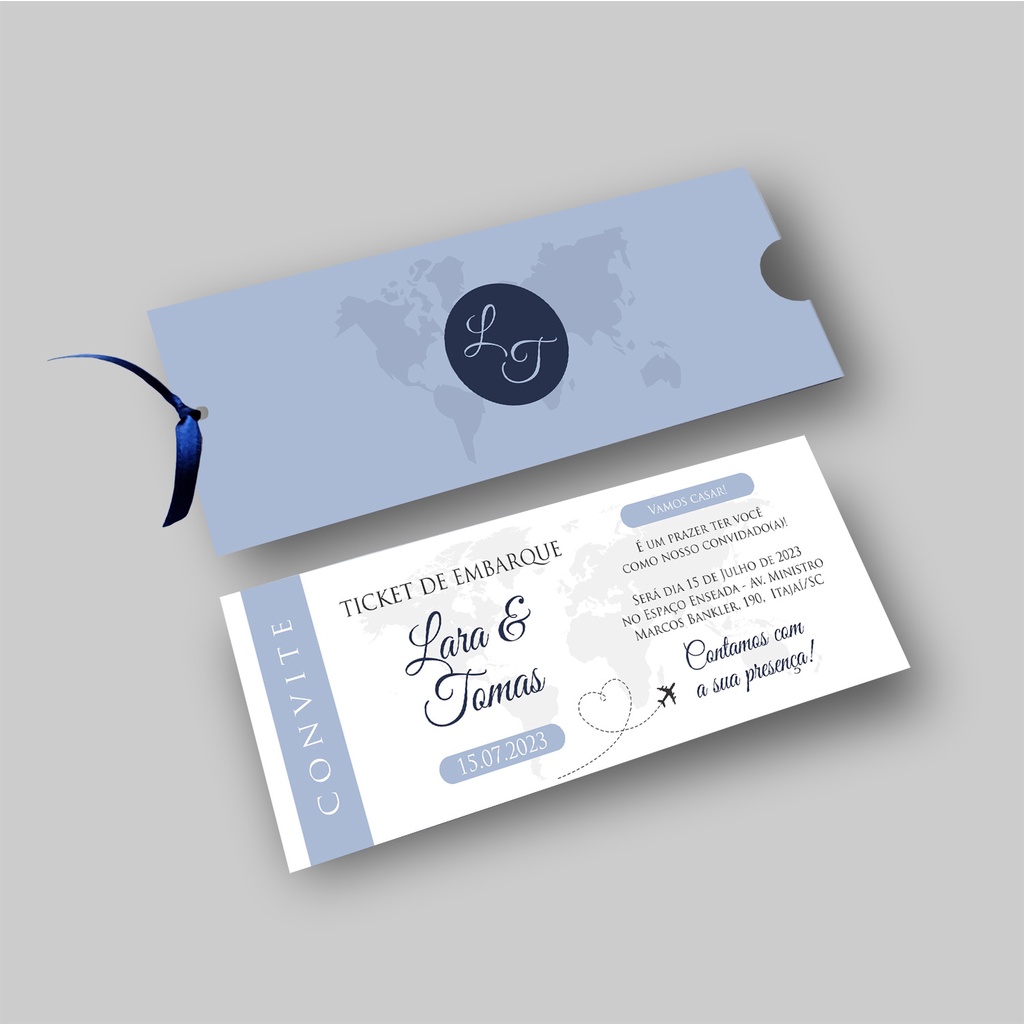 Convites de Casamento Passagem Aérea | Azul Serenity