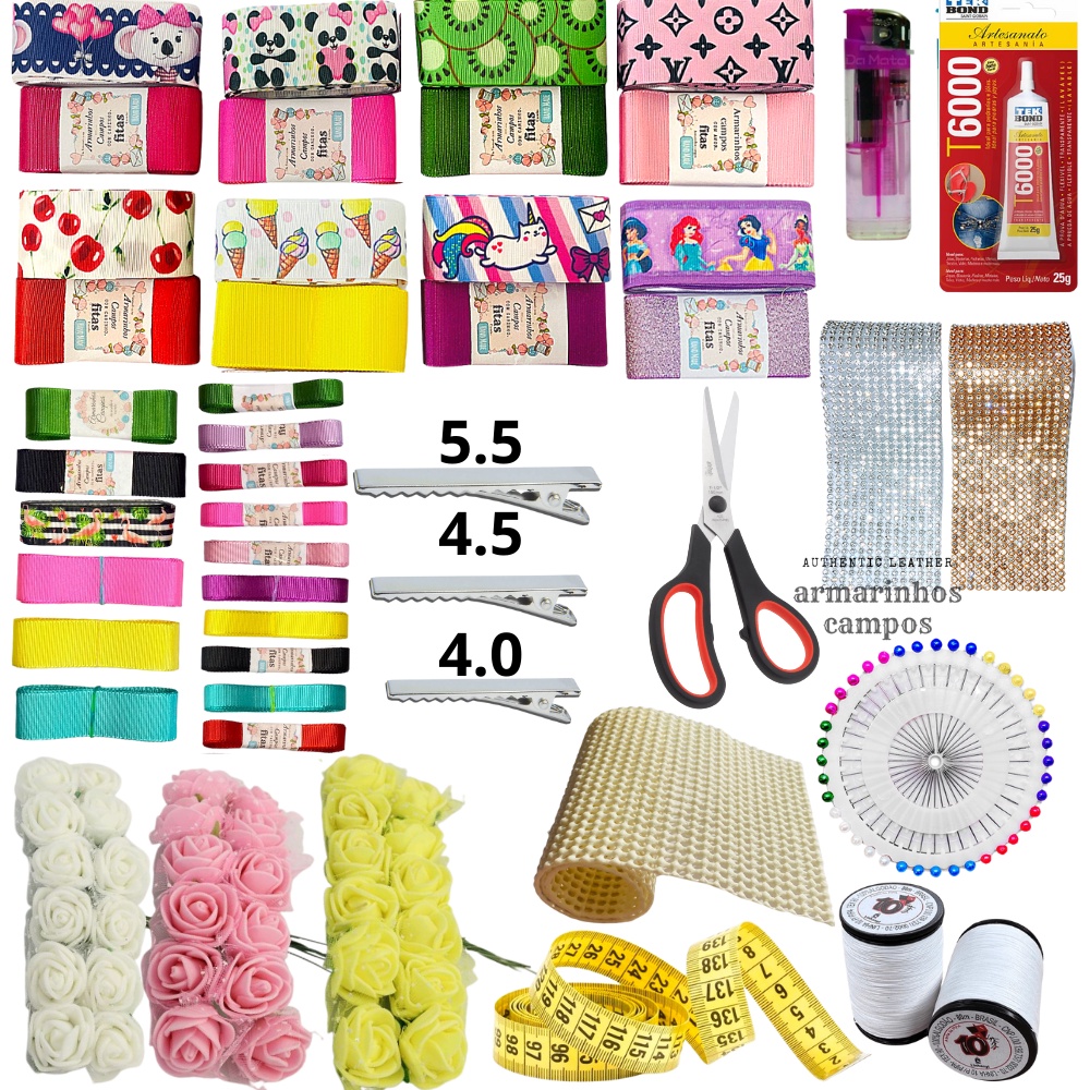 kit co ecção de laços ,fitas, aplique,cola,bico(menor preço)