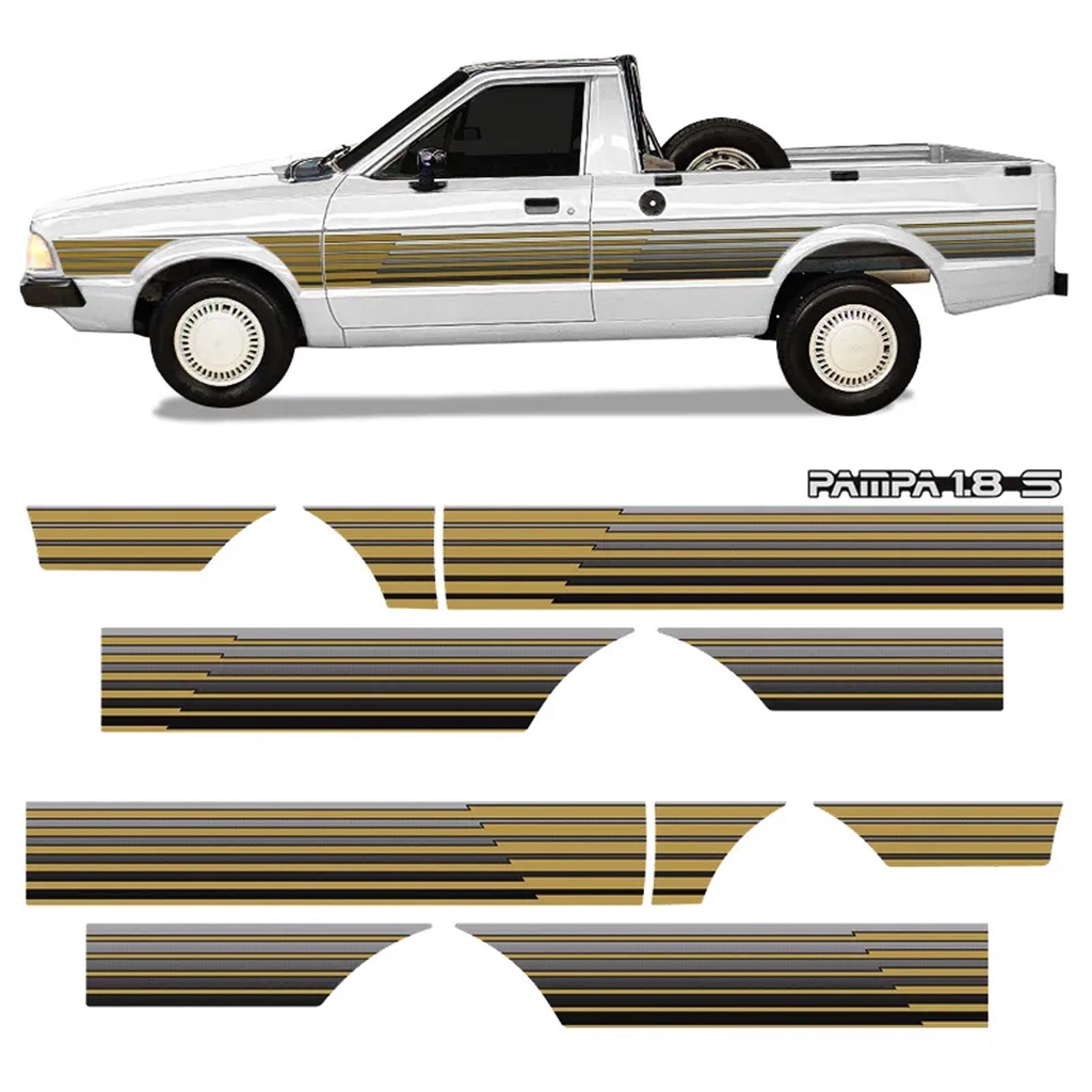Kit Adesivo Faixa Lateral Traseira Ford Pampa 1.8 S Dourado