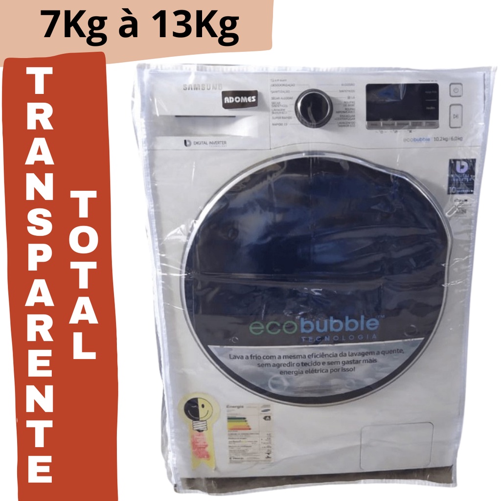 CAPA P/ MAQUINA DE LAVAR ROUPAS LAVA E SECA COM ABERTURA FRONTAL TRANSPARENTE LG, ELECTROLUX, BRASTEMP, CONSUL, CONTINENTAL, SAMSUNG, 7KG, 8KG, 8,5KG, 9KG, 10KG, 10,5 KG, 11KG, 12KG, 13KG