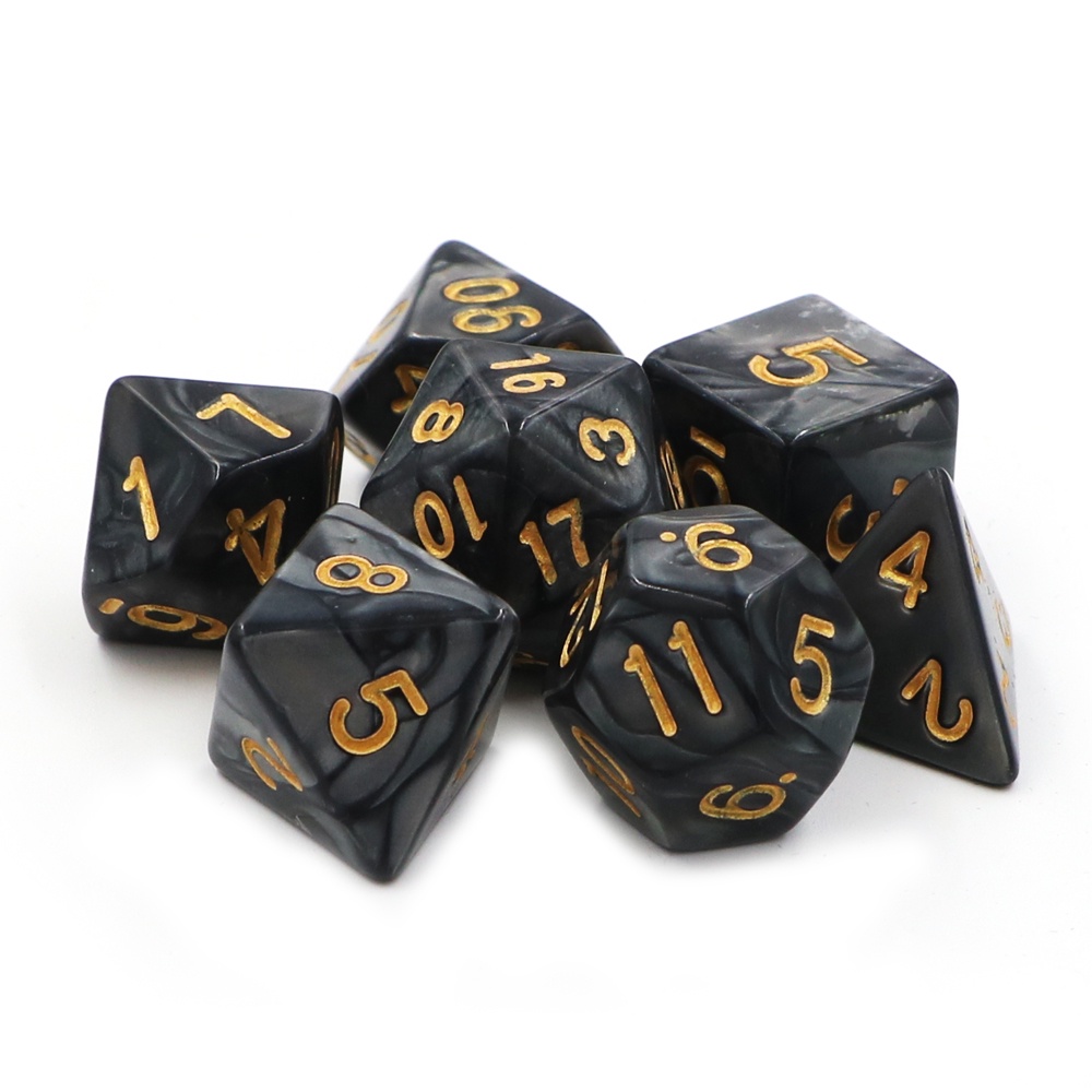 Conjunto 7 Dados Rpg D&d Preto Dourado Marmorizado + 1 Bolsa em Oferta na Shopee