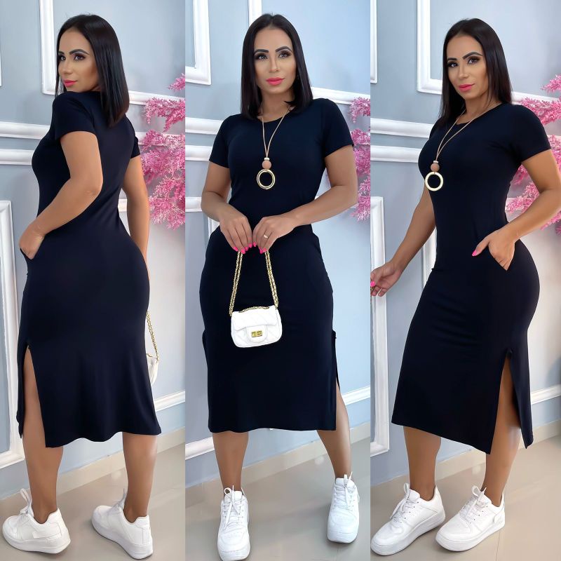 vestido midi de bolso   moda feminina elegante tamanho único g veste do 40 ao 44 tecido viscola laycra, em Oferta na Shopee