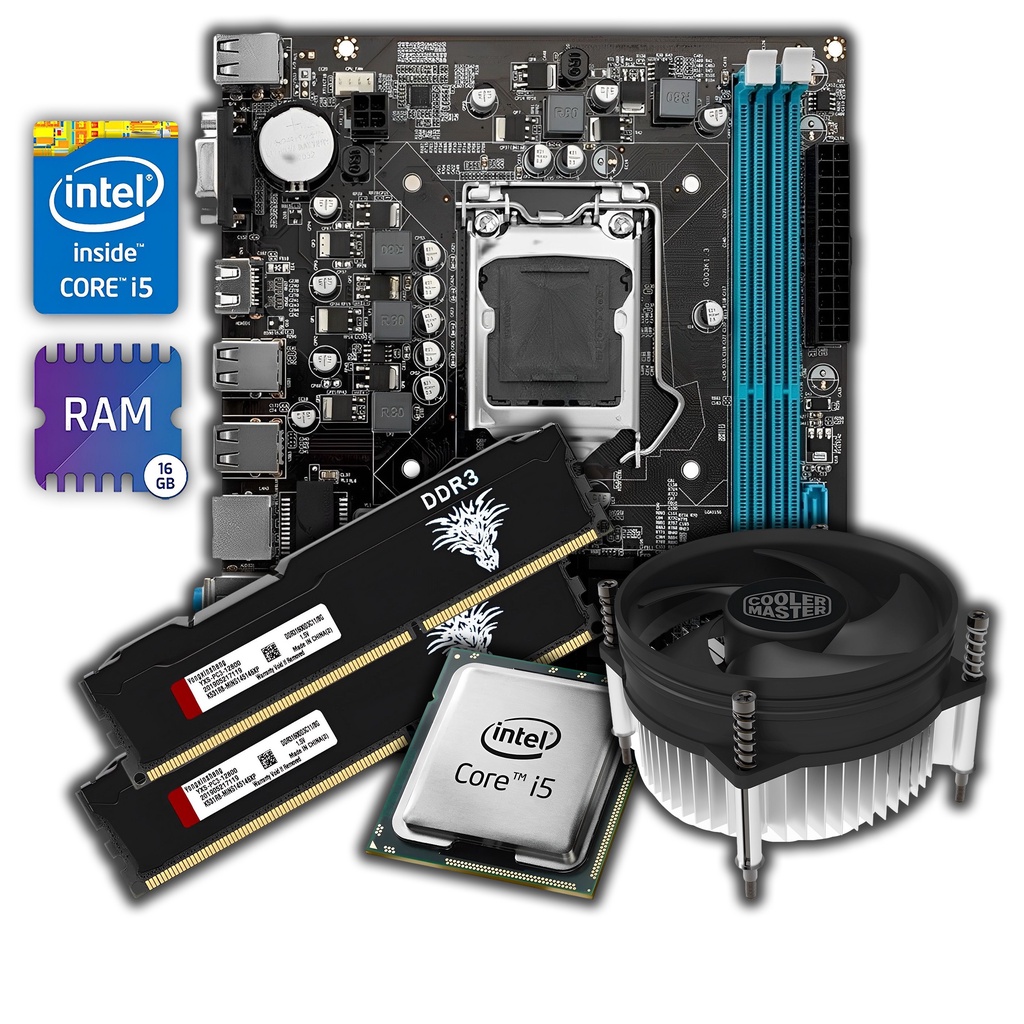 Kit Upgrade Gamer Processador Core I5 3470 Placa mãe B75 1155 SATA 3 USB 3.0 Lan Gigabit 1000mbps 16gb Ddr3 1600mhz Com Cooler