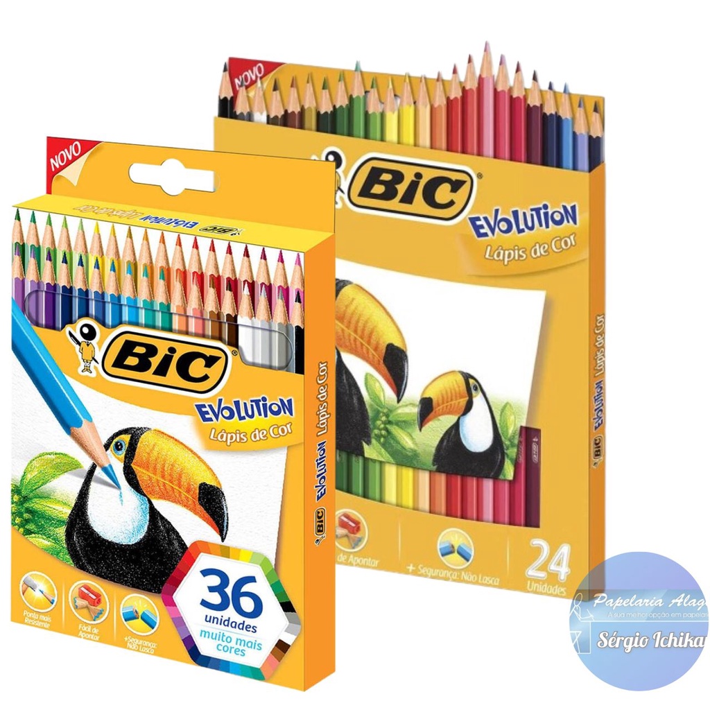 Lápis de Cor Sextavado BIC Evolution, 36 Cores Vivas e Intensas, Seguro para Crianças 24 e 36 Cores