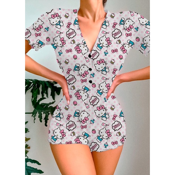 Macaquinho - Pijama de dormir - Baby dolly - Personagens Hello Kitty Stitche - Mickey