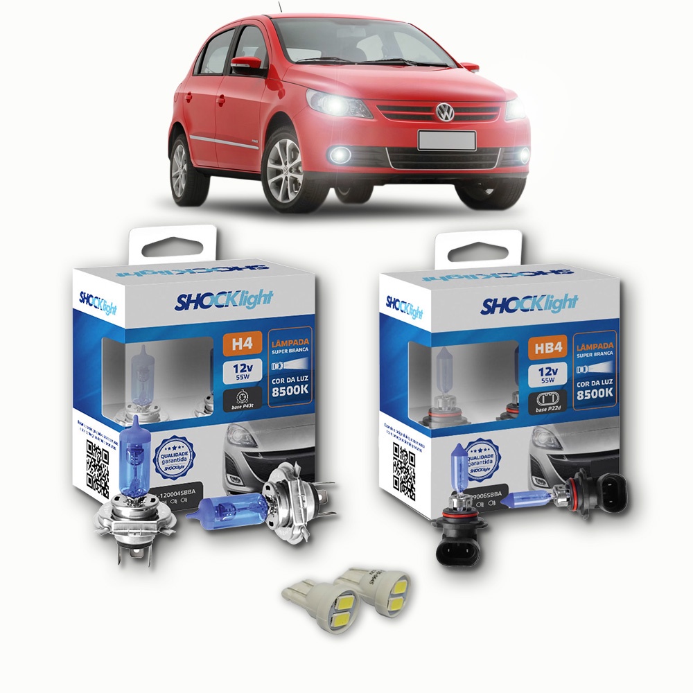 KIT lâmpadas Super brancas 8500K +LED T10 VW Gol G5 Farol Simples 2008/2012 H4 FAROL + HB4 milhas