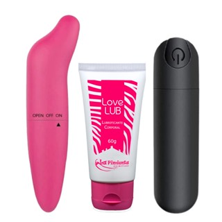Kit Vibrador Bullet RECARREGÁVEL + Vibrador Ponto G Golfinho + Lubrificante Neutro Love Lub Nº02