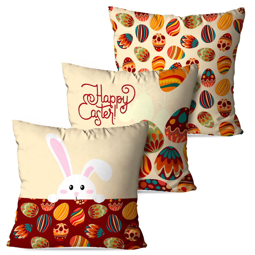 Kit com 3 Capas para Almofadas Decorativas Páscoa Happy Caster Ovos 45x45 em Oferta na Shopee