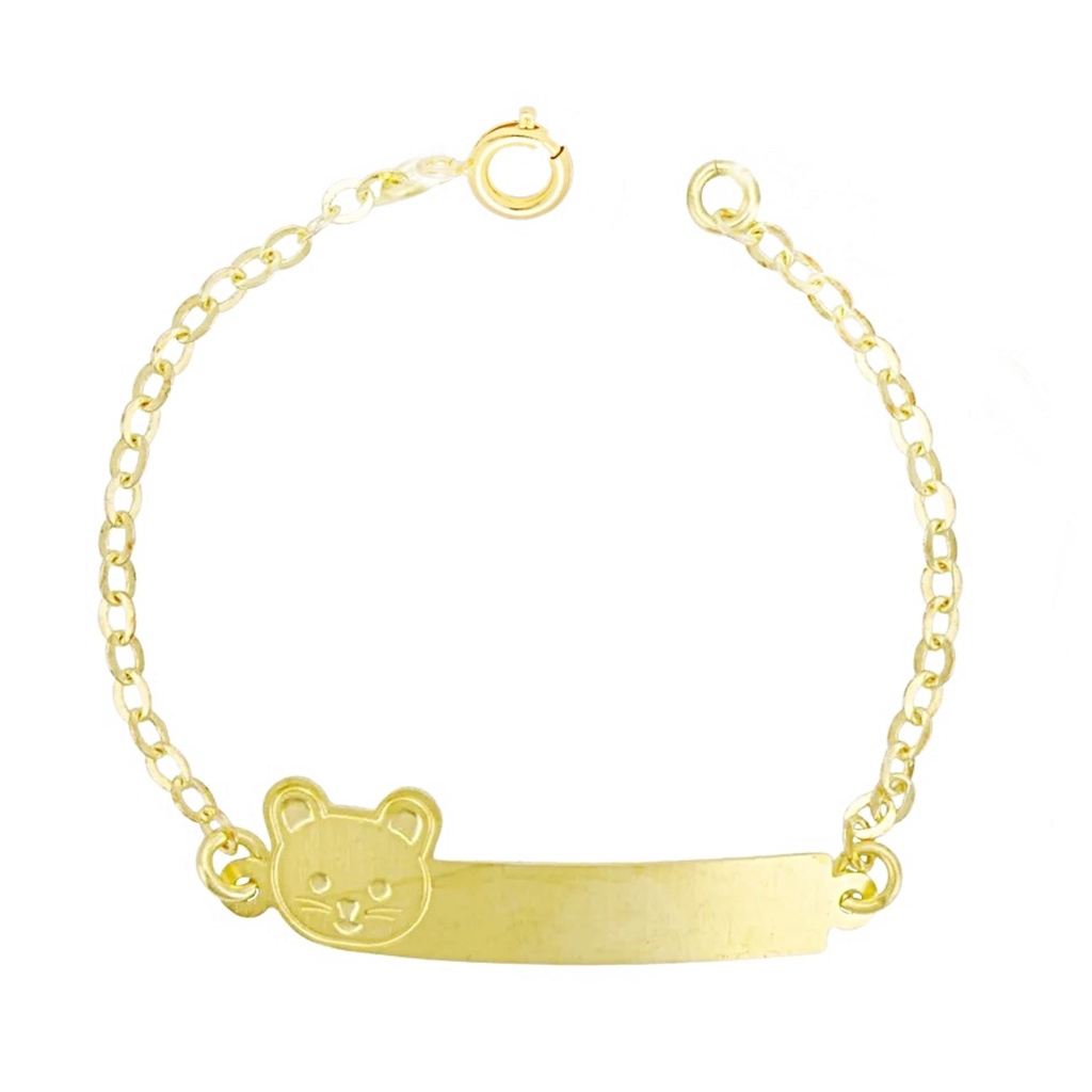 Pulseira Infantil Chapinha Folheada Nome Gravado Bebe Gato