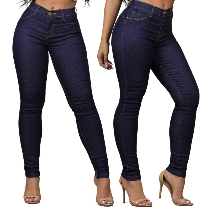 Calça Elastano Skinny Jeans feminina Cintura alta Com lycra Empina Bumbum