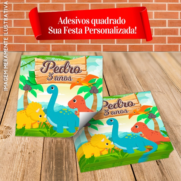 Adesivos Quadrados Personalizados Dinossauro Baby