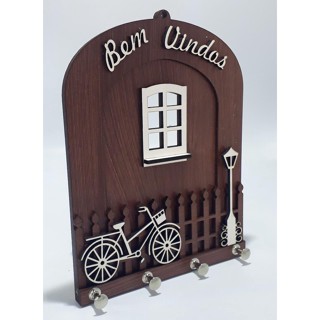 Porta Chaves 4 Ganchos Parede Decoração Moderna Madeira MDF