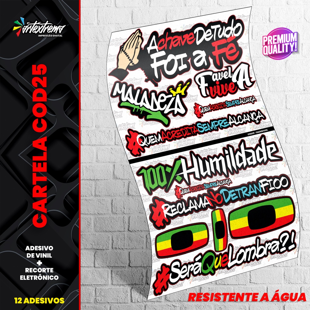 Cartela De Adesivos - COD25 - Carro - Moto - Caminhão - Bike - Stickers - Diversos