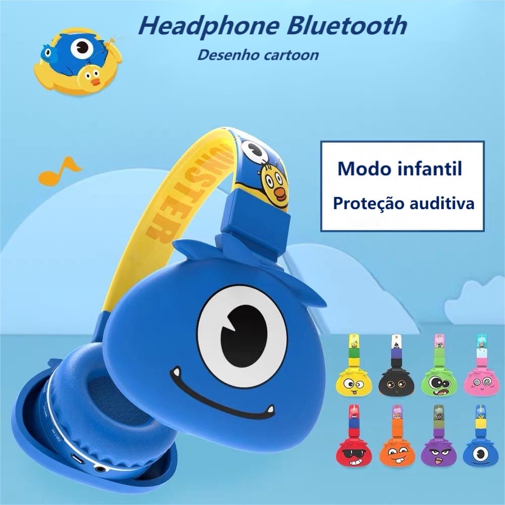 Fone De Ouvido Infantil Sem Fio Bluetooth Desenho Cartoon Jellie USB ...