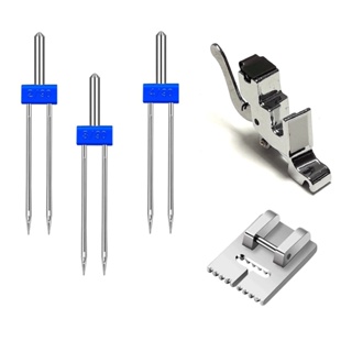 Sapata Calcador De Nervuras + 3 Agulhas Duplas + haste adaptadora troca rápida em Oferta na Shopee