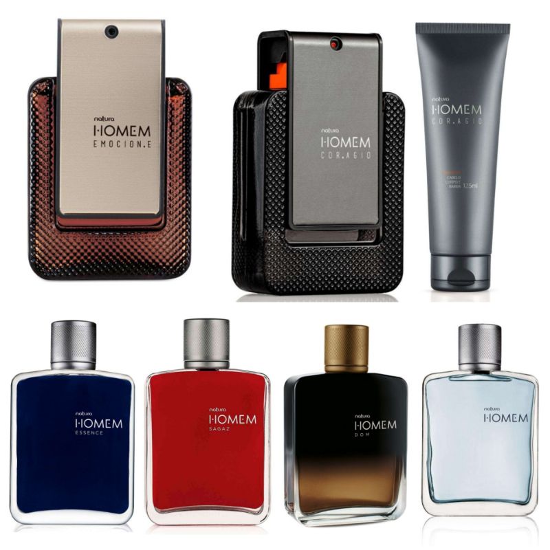 Deo Parfum e Colonia Natura Homem Coragio, Homem Emocione, Homem Dom, Homem Essence, Homem Sagaz e Tradicional