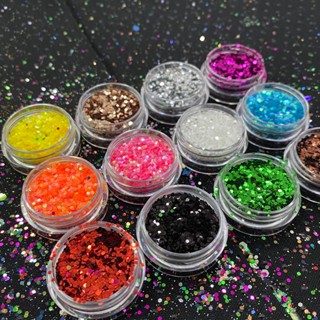 Glitter 12 CORES Encapsulado Flocado Para UnhasHexagonal HM-0036