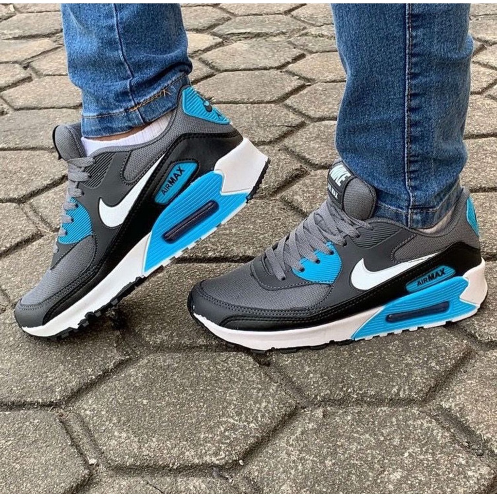 Air max 90 hot sale cinza e azul