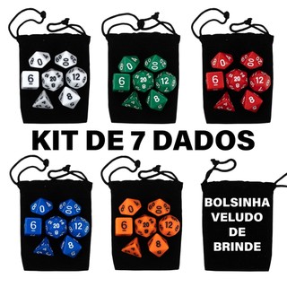 PROMOÇÃO Kit 7 Dados de RPG Com Bolsinha de Veludo D20 Dungeons and Dragons D&D
