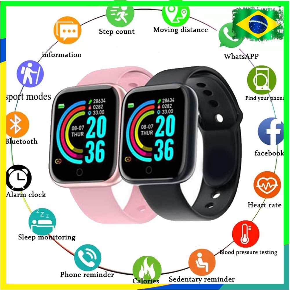 Y68 D20 Novo Macaron Relógio Inteligente Colorido Da Moda Fitness Bracelete Rastreador De Frequência Cardíaca Bluetooth Smartwatch