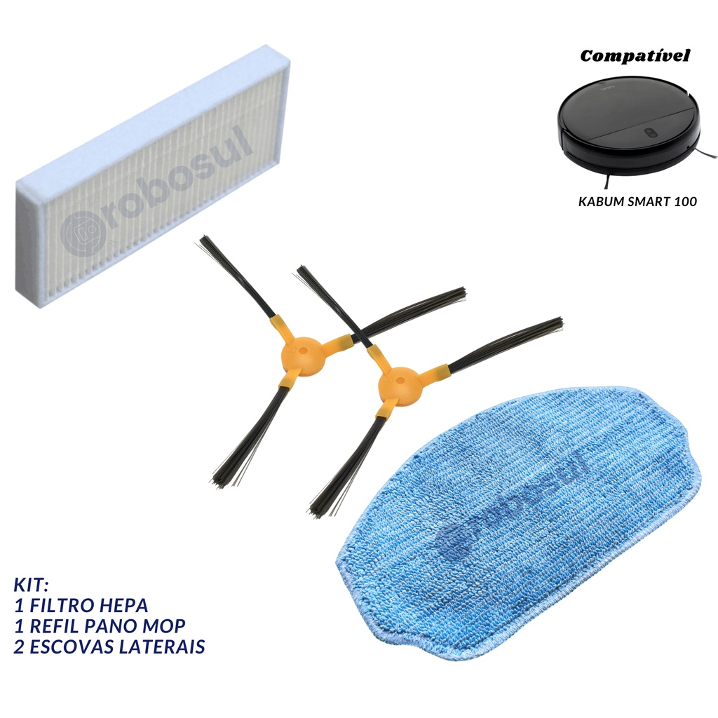 Escovas Filtro e pano Mop Para Robô Aspirador Kabum Smart 100